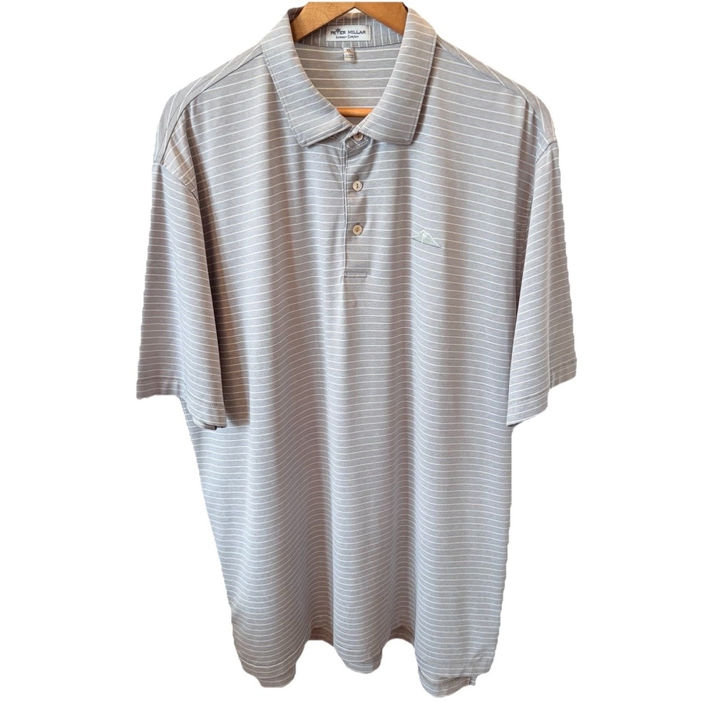 Peter Millar Summer Comfort Stripe Golf Polo Shirt Mens XL Gray Performance